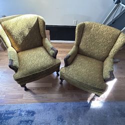 2 Vintage Yellow, Gold And Green Chair. 