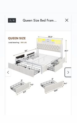 White queen size bed frame 6 drawers