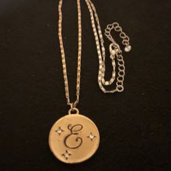 18” Goldtone Necklace With Intial( E) Pendant With Rhinestones 