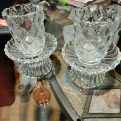 Party Lite Quilted Clear Glass Candle Holders 