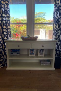 Pottery Barn White Wood Console Table with Shelves