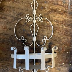Vintage White Wrought Basket Scrolled Design Plant Garden HolderIron 