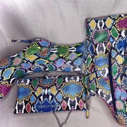 Steve Madden Muliticolor "VAVA" Thigh High Boots + Clutch