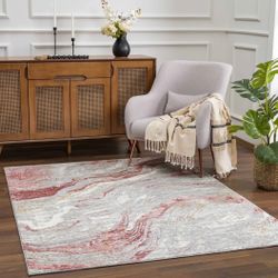 5x7 Area Rugs Carpet Rugs Modern Design Thick Colors Beige Pink