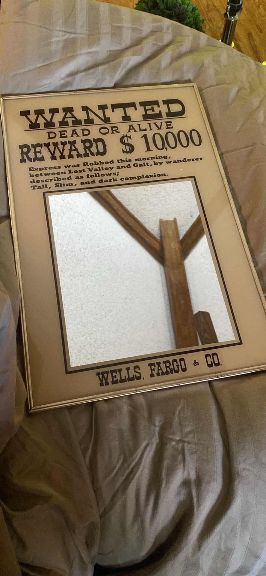 Vintage Wells Fargo “Wanted Dead Or Alive” Poster With Mirror for