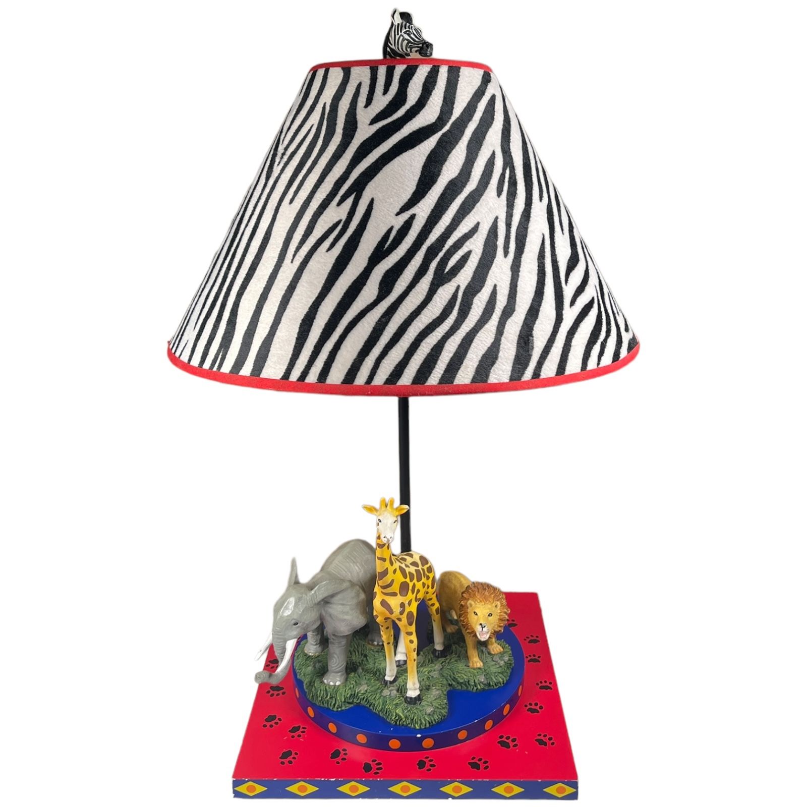 Vintage Large Circus Table Lamp Zebra Shade Elephant Giraffe Lion Zebra Safari