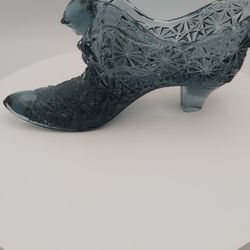 Vintage Smoke Blue Fenton "Daisy & Button" Cat Head Glass Slipper