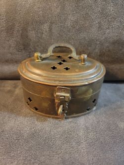 VINTAGE Solid Brass Lockable Cricket Box Trinket Handled Pierced
