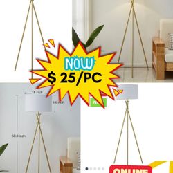 New!Tripod Floor Lamp, 100% Metal Body with Linen Drum Shade, E26 Socket, Bedside Lamp, Standing Light for Living Room, Bedroom, Off