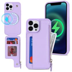 Cavor For IPhone 12 Pro Max Case With Card Holder,For IPhone 12 Pro Max Wallet Case For Women,Compatible With Magsafe,Shockproof Zipper Cover-Purple 