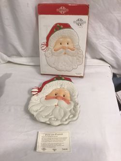 Vintage FITZ and Floyd  2008. Peppermint Santa Dish 10”x 8”