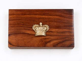 Wood Keepsake Box – Brass Crown & Green Velvet