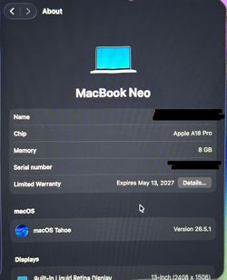 MacBook Neo (A18 Pro, 2026) 256GB Silver
