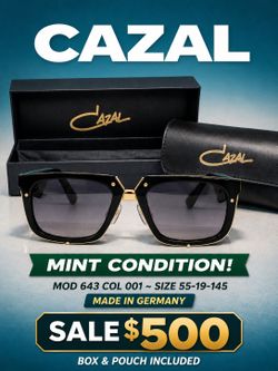 CAZAL 643 COL 001 Black/Gold (55-19-145) Mint + Box/Pouch