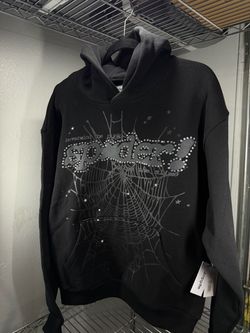 Sp5der Black Hoodie with Rhinestone Logo