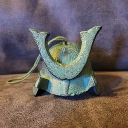 Cast Iron Green Samurai Helmet Bell Hanging Wind Chime