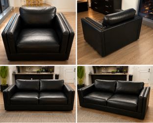 Amiata Black Leather Loveseat and Oversized Chair/7th st and Washington / still available/ $450