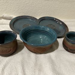 5 Piece Handmade Pottery Dinner Set - Signed