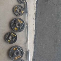Curl Bar and 80 Lb Weights 