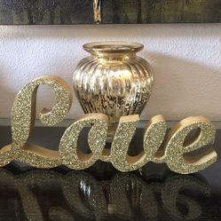Wedding /Bridal Shower: Gold Mercury Glass Flower Vase And LOVE Sign