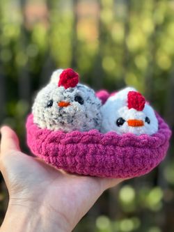 Crochet Chickens in Nest 🪹 Mama and Baby