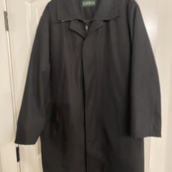 Lauren Ralph Lauren Men’s 48 Regular Mid-Length Black Trench Coat Raincoat w/ Removable Wool Liner