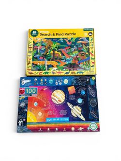 Lot of 2 puzzles (Dinosaurs 64 pc/ solar system 100pc) all pieces included