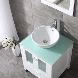 24” White Bathroom Vanity and Sink Combo Wood Cabinet Top Vessel Sink with Mirror Vanities Set