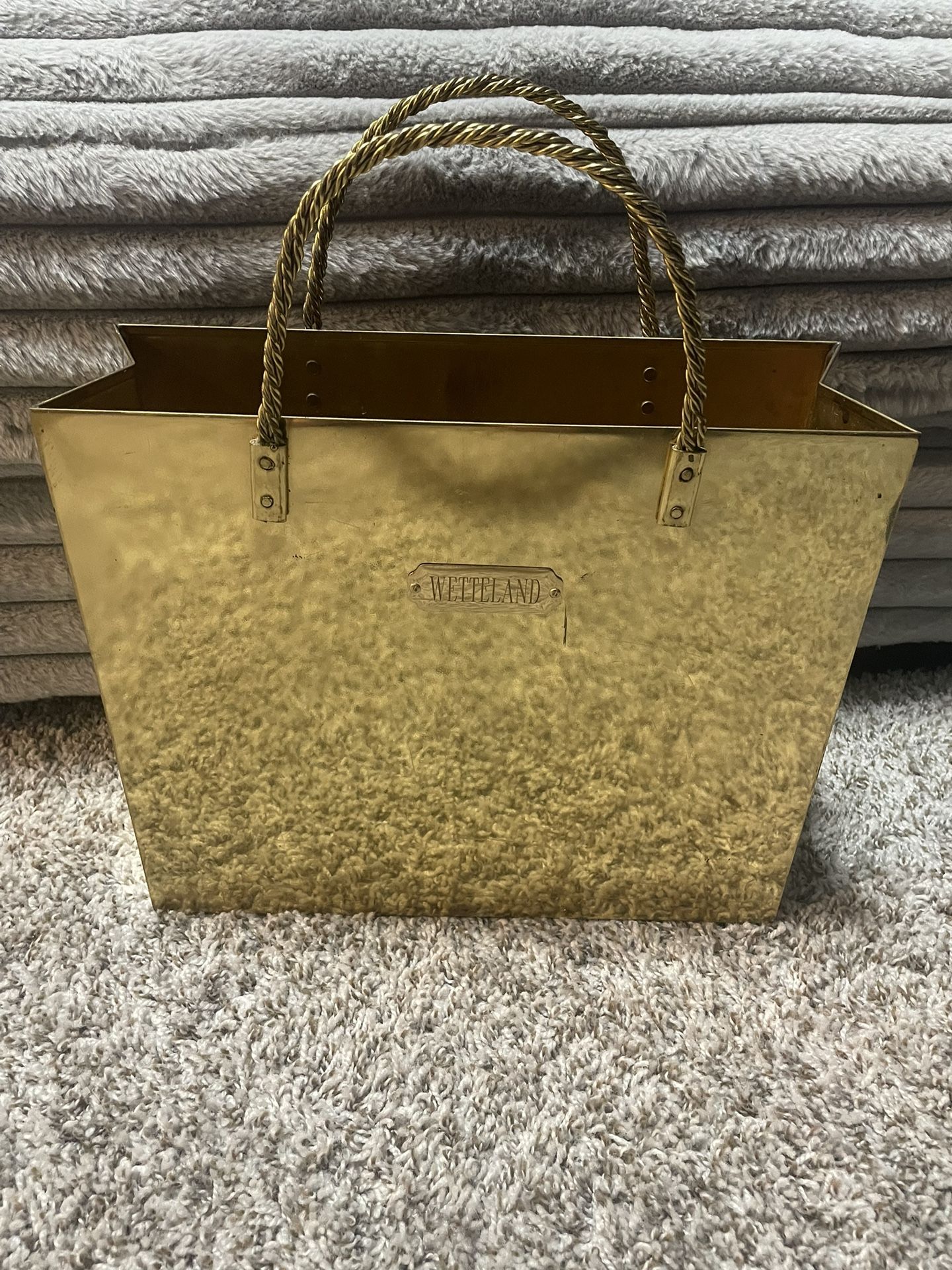 Vintage Brass Shopping Bag Magazine Holder