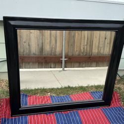 Black Wooden Rectangular Framed Mirror