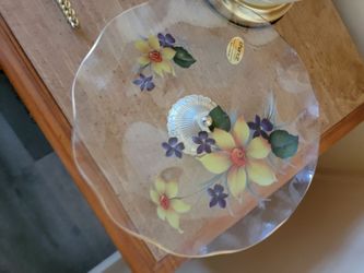 Chance Glass Floral Decorative Plate with Handle