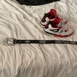 Fire Red Jordan 4 And Bb Belt 