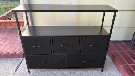 Black Dresser with Fabric Drawers and Shelf