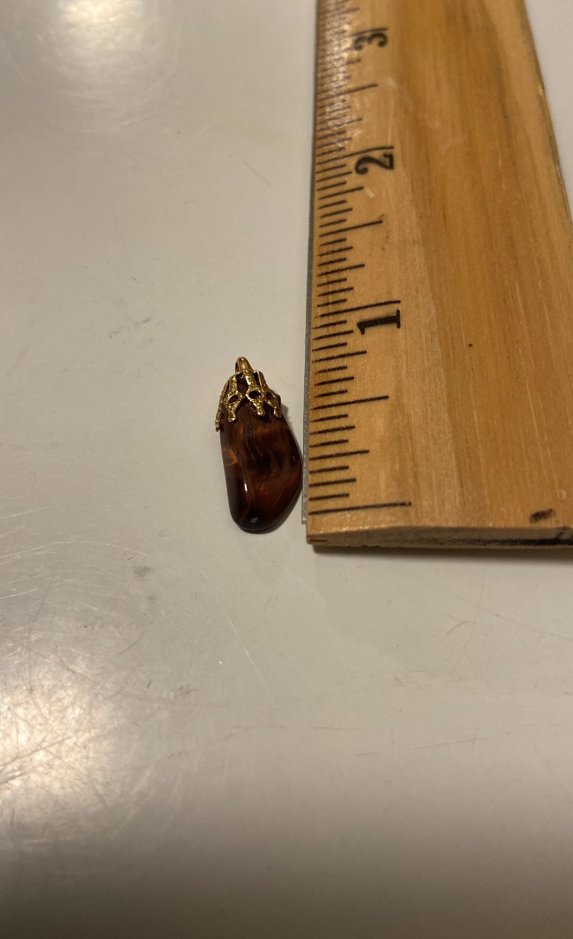Vintage Carmel Colored Cats Eye Teardrop Fringed Pendant