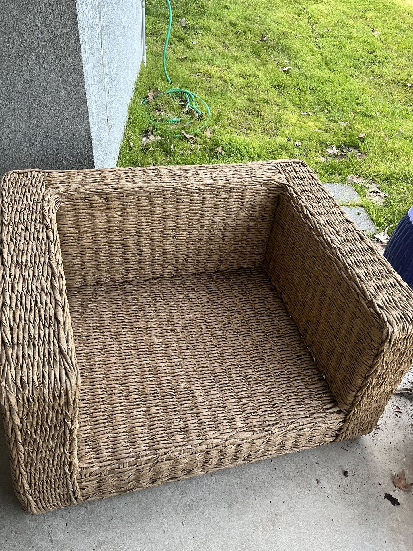 Wicker Chair Large Big Low To Ground Beige 