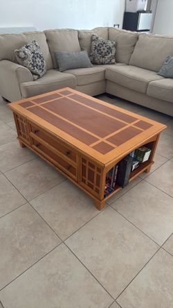 Solid Wood Coffee Table with Storage Drawers