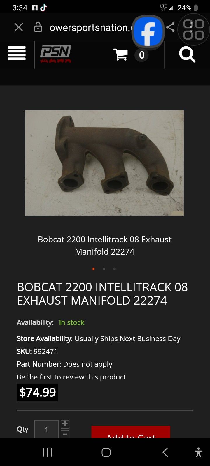 BOBCAT 2200 Intellitrack 08 Exaust Manifold22274