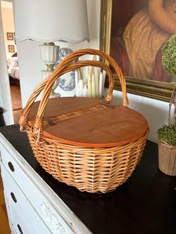 Wicker Picnic Basket with Lid and Handles