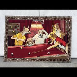 Vintage Dogs Playing Pool Framed Wall Rug