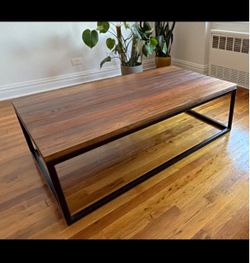 Industrial Rectangular Coffee Table Dark Wood Top Black Metal Frame Brown/Black
