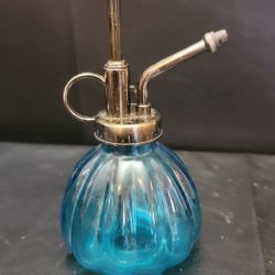 Vintage Style Clear Glass Bottle Sprayer Plant Mister - Blue Accent