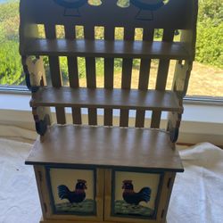 Vintage Miniature Artisan Wood Hutch Cupboard Painted Rooster Farm Them