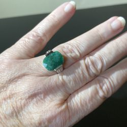 Women's Emerald Ring, 14K White Gold Over Solid Sterling, Size 7