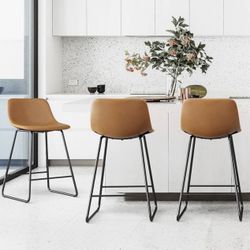 Faux Leather Barstool Set Of 3. Wishkey Brown 