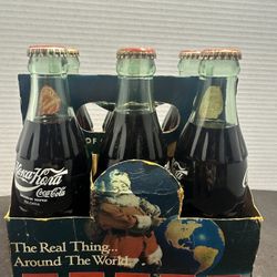 1990 Coca Cola Around The World 6 pack full bottles Bulgaria Germany Santa