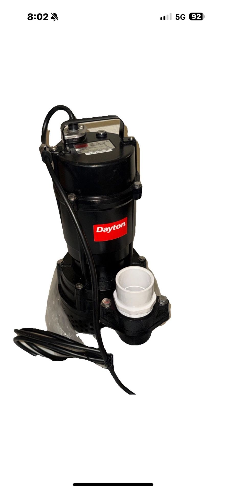 Dayton 1XHV7 Submersible Sump Pump 1/2 HP 115V Cast Iron/Aluminum 2" Discharge  