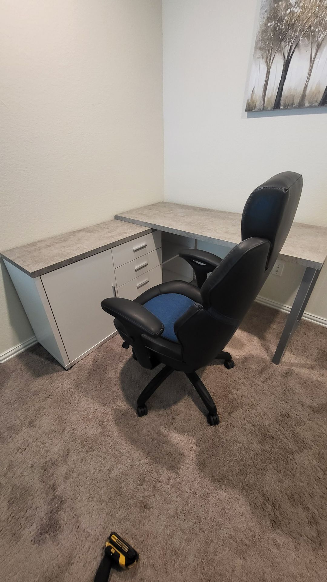 Classic White & Cement Corner Office Desk W/ Silver Accents 