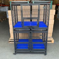 New in box $370 Stacking Dog Cage (Set of 2) Heavy Duty 41x31x65” Crate Kennel w/ Plastic Tray, Wheels