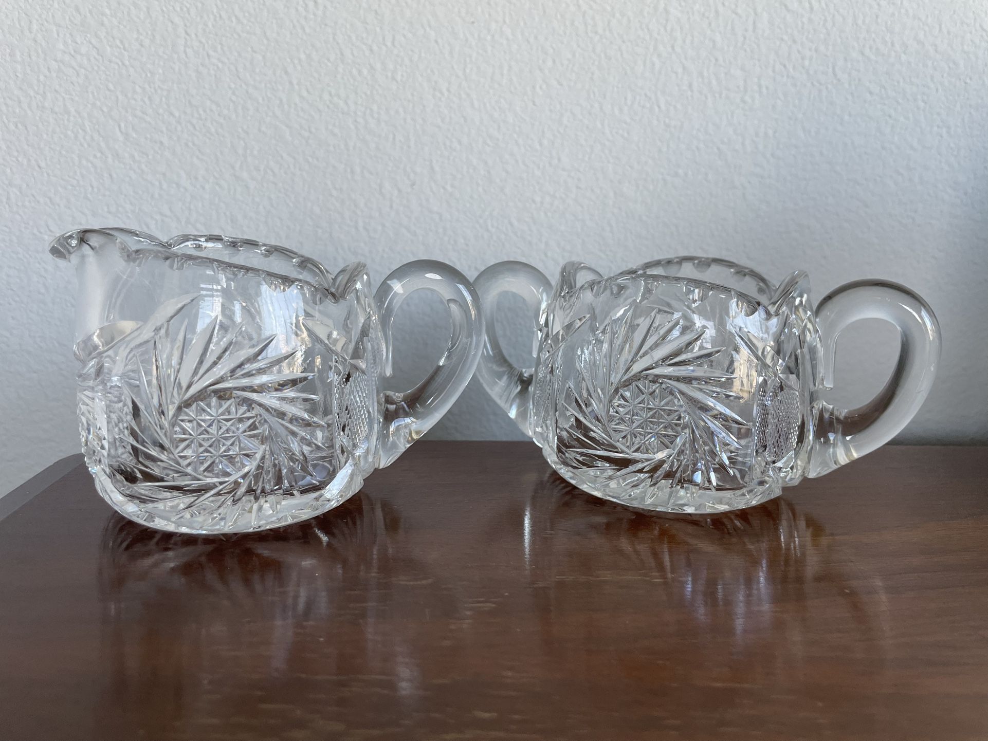 Vintage Heavy Glass Sugar and Creamer Set Pineapple Pinwheel