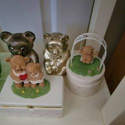 Vintage Teddy Bear Piggy Silver Coin Bank Or Jewelry Box 